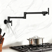 Robinet de cuisine mural pliable à double bras articulé, en acier inoxydable, de type commercial