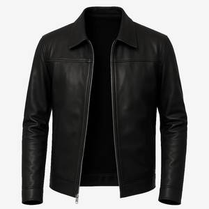 Nuevas llegadas: Chaqueta de cuero vintage negra con cremallera y logotipo personalizado para hombre, chaqueta con cuello, chaqueta de invierno de alta calidad. - Product Image 1