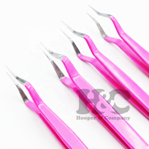 Professional Sustainable Anti-Magnetic Stainless Steel Pink Eyelash <b>Tweezers</b> for Lash Extension 12-14cm - Product Image 4