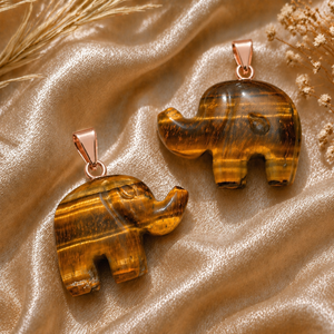 Rose Gold Plated Tiger Eye <b>Elephant</b> Pendant Hand Carved Gemstone Animal Charm Lucky Figurine Wholesale Jewelry Home Decor - Product Image 1