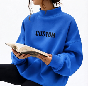 Sudadera Oversize de Cuello Alto para Mujer, Azul, con Estampado de Letras Personalizado, Manga Larga, Tejido de Algodón, Estilo Urbano Otoñal - Product Image 1