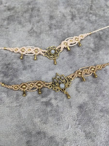 Handmade Macrame <b>Choker</b> Necklace Gray Cord with Gold Lotus Pendant Light Stone Adjustable Boho Festival Jewelry <b>for</b> <b>Women</b> - Product Image 3