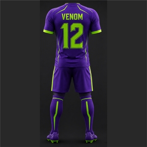 High Quality Men's <b>Soccer</b> Jersey Set Purple Neon Green Striped Sublimated Moisture Wicking Short Sleeve Athletic Fit All Seasons - Product Image 3