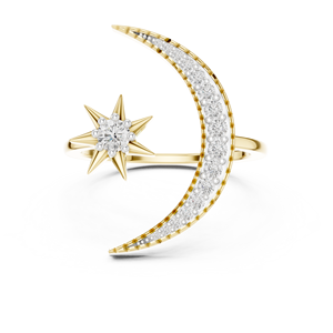 Anillo de Diamante Cultivado en Laboratorio con Forma de Luna Creciente y Estrella, Oro Rosa Sólido de 18K, Moderno, Certificado, para Boda, Compromiso, Fiesta, Evento Glamuroso, Regalo - Product Image 6