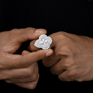 <b>Mens</b> 925 <b>Silver</b> <b>Ring</b> with Lab Grown Diamond Pear and Round Cut Stones Floral Clover Inspired Statement <b>Ring</b> - Product Image 5