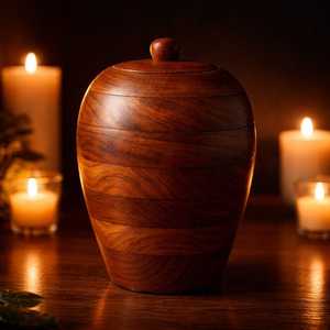 Urna Funeraria Moderna de Madera Maciza Pulida Hecha a Mano para Adultos, Caja Decorativa Redonda de Madera Tallada a Mano para Funeral - Product Image 4