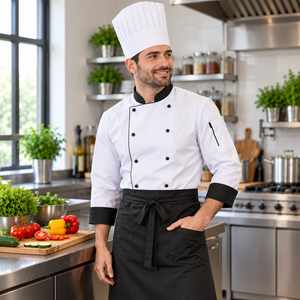 Ensemble d'uniformes de chef professionnels pour hommes et femmes, vêtements de chef personnalisés, vêtements de travail pour la cuisine en restaurant, polyester/coton gaufré - Product Image 5