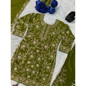 Conjunto de Traje para Mujer Night Star Senara Verde con Bordado en Georgette TD-120 - Product Image 2