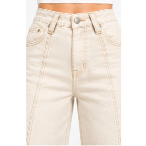 Jean en denim taille haute à jambe droite pour femme avec passants de ceinture inclinés - Ecru naturel - Product Image 4