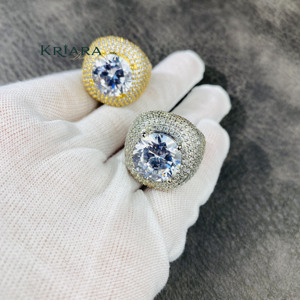 Bague Cocktail Hiphop en Moissanite, Argent 925 Plaqué Or 18K, Sertissage Pavé, Coupe Ronde Brillante, Unisexe, Cadeau de Mariage de Luxe - Product Image 3