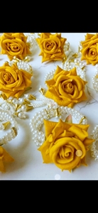 Designer Yellow Artificial Rose and White Pearl <b>Gajra</b> <b>for</b> Women and Girls Elegant Floral <b>Hair</b> Accessories Set - Product Image 2