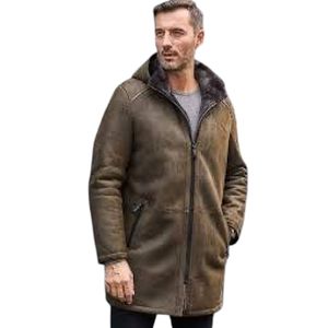 Men's Faux Shearling <b>Overcoat</b>, a <b>black</b> coat featuring a thick, furry interior and collar Gorsuch Fin Reversible Shearling Coat - Product Image 3
