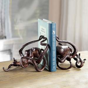 Porte-livres en métal Octopus, style côtier sculptural, 2 pièces, accessoire décoratif pour la maison, le bureau ou le bureau à domicile - Product Image 1