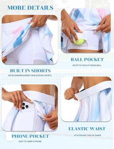 Falda de tenis plisada con pantalones cortos incorporados y pantalones cortos de cintura alta para mujer con decoración de encaje para fitness - Product Image 4