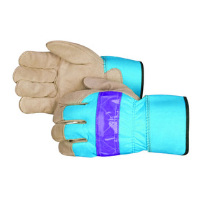 Guantes de Seguridad de Cuero Vacuno Canadiense de Primera Calidad, Resistentes, con Puño y Dorso de Poliéster Fluorescente Naranja - Product Image 3