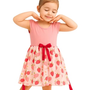 เดรสผ้าเรยอนสีชมพูสำหรับเด็กผู้หญิงมาใหม่ชุดเดรสผ้า100% ผ้าฝ้ายพร้อมกระโปรงผ้าทอพิมพ์ลาย100% สำหรับเด็กวัยหัดเดิน - Product Image 1
