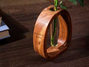 Walnut Wood Flower <b>Vase</b> Tabletop Hydroponic Creative <b>Small</b> Flower <b>Vase</b> Wholesale Creative Glass Tube Walnut Wood Simple Desktop - Product Image 3