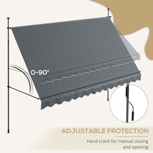 Tenda da Sole Manuale Retrattile 11.5x4 ft Autoportante Grigio Scuro con Protezione UV, Telaio in Alluminio e Bracci Pieghevoli per Terrazze 3m - Product Image 5