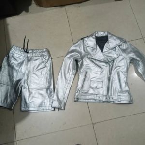 Custom Men's Metallic Silver PU <b>Leather</b> <b>Jacket</b> & Shorts Set – Fashion Streetwear Outfit - Product Image 3
