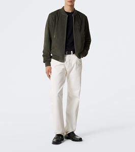 Chaqueta Bomber de Gamuza Premium Verde Oliva para Hombre, Cuello Alto, Cierre de Cremallera, Ropa Casual de Otoño, Fabricación Personalizada al por Mayor - Product Image 2