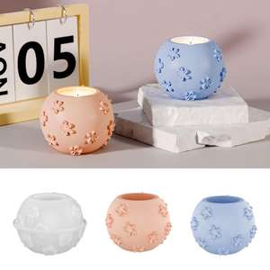Round Flower Candlestick Flower Relief Candle Aromatherapy Gypsum Resin Candle Silicone <b>Mold</b> - Product Image 1