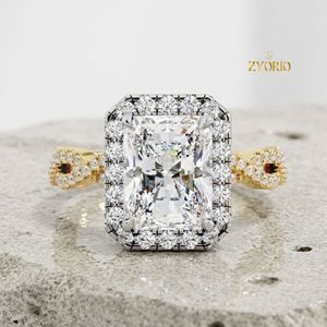 Radiant Cut Halo Engagement <b>Ring</b> | Vintage Inspired Diamond <b>Ring</b> | 925 Sterling Silver <b>Statement</b> <b>Ring</b> | Luxe Bridal Jewelry - Product Image 3