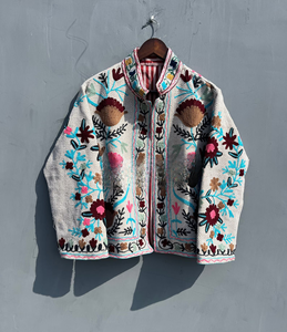 Handmade Suzani Embroidery Cotton <b>Jacket</b> Vintage Kantha Stitch Boho Coat Ethnic Winter Cardigan Unique Indian Floral Patchwork - Product Image 5