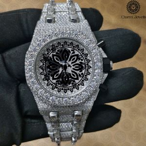Charm Jewels Luxury Men's Watch 40mm Stainless Steel Case Diamond Encrusted Analog Mechanical <b>Chronograph</b> 10 Bar Water Resistant - Product Image 1