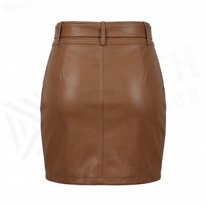 Jupe crayon mini en similicuir taille haute pour femme avec nœud et détails zippés, style club sexy - Product Image 2