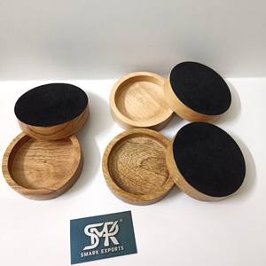 Support de lampe en bois massif artisanal, base ronde en bois pour lampes de table à abat-jour métallique et décoration intérieure - Product Image 5