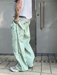 Men Mint Green Wide Leg Lightweight Cargo Pants Relaxed Fit Minimal Streetwear <b>Trousers</b> Loose Fit Design Wholesale Vendor - Product Image 2