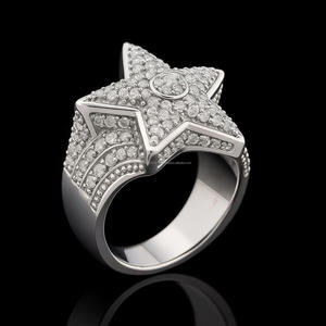 แหวนดาวประดับเพชรโมอิสซาไนต์แบบ Iced Out เงินแท้ 925 ชุบโรเดียม เครื่องประดับฮิปฮอป ของขวัญวันครบรอบแต่งงานสำหรับทุกเพศ - Product Image 2