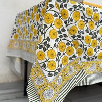 Nappe classique tendance en coton 100% écologique, imprimée à la main au motif floral indien, rose poudré et jaune sauge, taille personnalisée