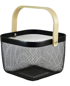 Multipurpose Metal <b>Storage</b> Organizer Fruit <b>Basket</b> with Handle <b>Vegetable</b> <b>Storage</b> <b>Basket</b>, Hanging Garden <b>Basket</b> with Wooden Handle - Product Image 1
