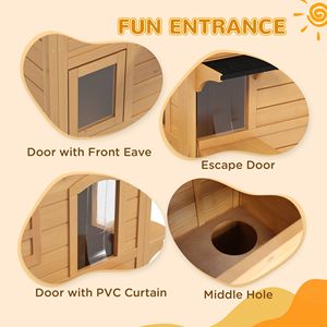 Casetta Classica per Gatti a 2 Piani da Esterno con Porta di Fuga, Design Rettangolare, 4 Piattaforme, Stile Naturale, in Legno di Abete, Rifugio per Gatti Randagi, Tetto in Asfalto - Product Image 5