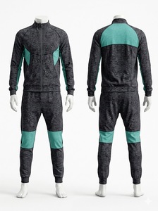 <b>Men's</b> Dark Gray Teal Color Block Tracksuit Set Full Zip <b>Jacket</b> and Jogger Pants Athletic Sportswear Casual Training Suit - Product Image 1