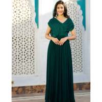 Robe élégante Style De Maison en mousseline vert forêt, coupe trapèze, longueur ras du sol, taille empire, sequins, décolleté croisé, taille XS