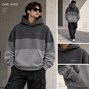 Sweat-shirt à capuche surdimensionné en molleton épais, bicolore gris personnalisé, style streetwear - Product Image 6