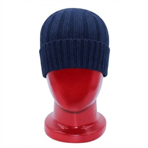 MEYBA SPORTS <b>Navy</b> Blue Solid Color Hand-Knitted Beanie <b>Hat</b> Adults Unisex Winter Warm Cuffed Skull Cap Casual 100% Acrylic - Product Image 1