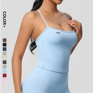 Camisetas sin mangas para mujer con sujetador incorporado, espalda cruzada, para yoga y running - Product Image 6