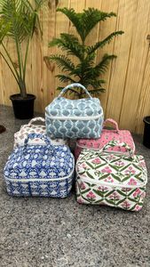 Fashion quilted cotton zipper cosmetic case reusable printed vanity pouch makeup organizer travel <b>toiletry</b> <b>storage</b> bag accessory - Product Image 5