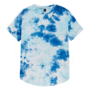 Camiseta de Punto Tie-Dye para Hombre, Manga Corta, Cuello Redondo, Casual, Holgada, Corte Regular, con Diseño Azul y Blanco - Product Image 1