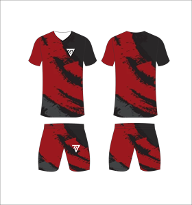 Custom Sublimation Soccer Jersey Set Men <b>Red</b> Black Chevron Brush Stroke Hexagon Pattern Football Uniform Quick Dry Training Kits - Product Image 2
