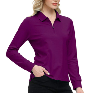 Camiseta Polo de Manga Larga para Mujer, Color Morado Sólido, Tejida, Estilo Casual, Manga Larga, Cierre de Cremallera, Largo Regular - Product Image 5