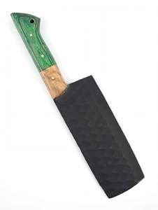 Couteau à découper artisanal en acier noir, manche en bois vert bicolore, outil culinaire - Product Image 3