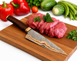 Couteau de chef professionnel LEGACY BLADES en acier damas cuivré, manche en bois d'olivier, forgé à la main, ambidextre, couteau de cuisine moderne - Product Image 5