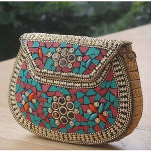 Handmade Steel and <b>Gold</b> Brass Mosaic Handbag with Chain Strap for Women Party and Wedding Occasions - Product Image 5