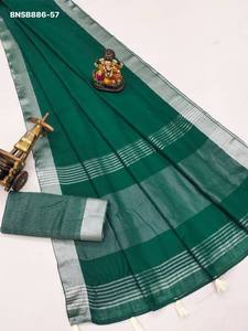 Ensemble Saree et Blouse en Lin de Qualité Supérieure avec Motifs Zari, Nouvelle Variété, pour Occasions Spéciales, Mode Féminine, Exportateur - Product Image 5