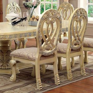 Vintage bianco in legno massello sedie da pranzo formale maestoso Design tradizionale con intricati dettagli intagliati sedia laterale Set di 2 - Product Image 3