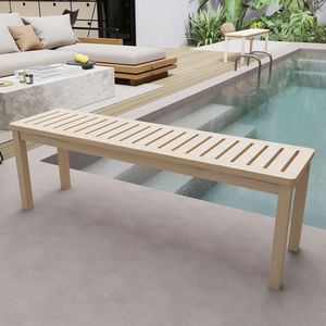 Banco moderno de madera maciza de pino de 52.1 pulgadas para exteriores, sin nudos, sin respaldo, para comedor, piscina y playa, con asiento de listones para patios. - Product Image 1